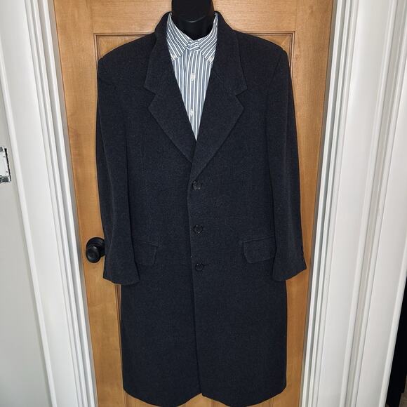 Men's Winter Overcoat Size 40S Italian Wool Cashmere Charcoal Gray Long Coat - Picture 1 of 9